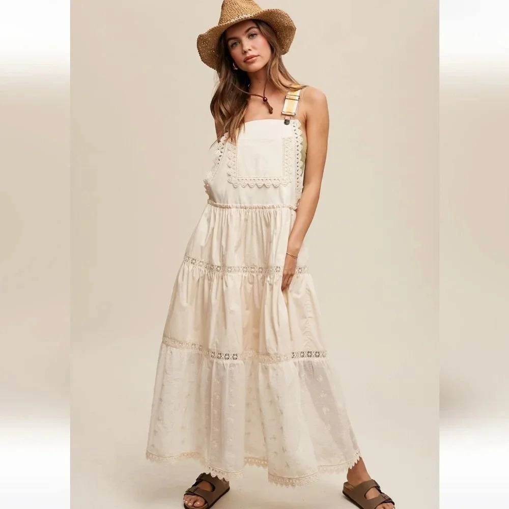 Listicle Embroidered Skirtall Overall Jumper Midi Dress New